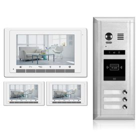 caIntercom System for Building | 3 Monitors 7inch | 2 Wire 3 Apartment Doorbell | Camera and Door Release - DK1731S/ID