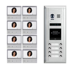 Intercom System for Apartment | 8 Apartment WiFi Video Doorbell | 8 x 7inch Monitors, Door Release - DX4781S/ID