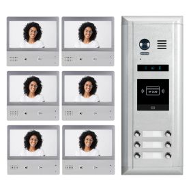 Intercom System for Apartment | 6 Apartment WiFi Video Doorbell | 6 x 7inch Monitors, Door Release - DX4761S/ID