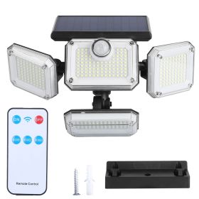 Solar Powered Wall Lights Outdoor Solar Motion Sensor Lights with 4 Adjustable Heads 333Pcs LED Beads 120° Sensing Angle Remote Control Waterproof