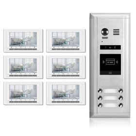 Intercom System for Building | 6 Monitors 7inch | 2 Wire 6 Apartment Doorbell | Camera and Door Release - DK1761S/ID
